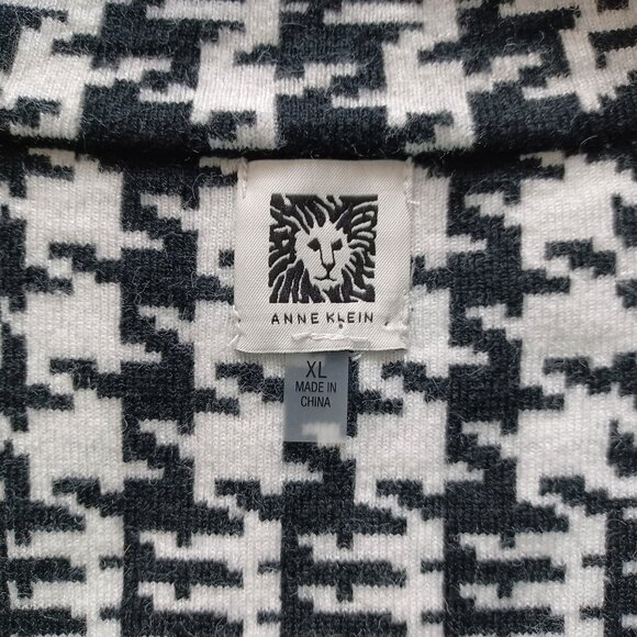 Anne Klein Black White Glen Plaid Knit Coat - Picture 7 of 16